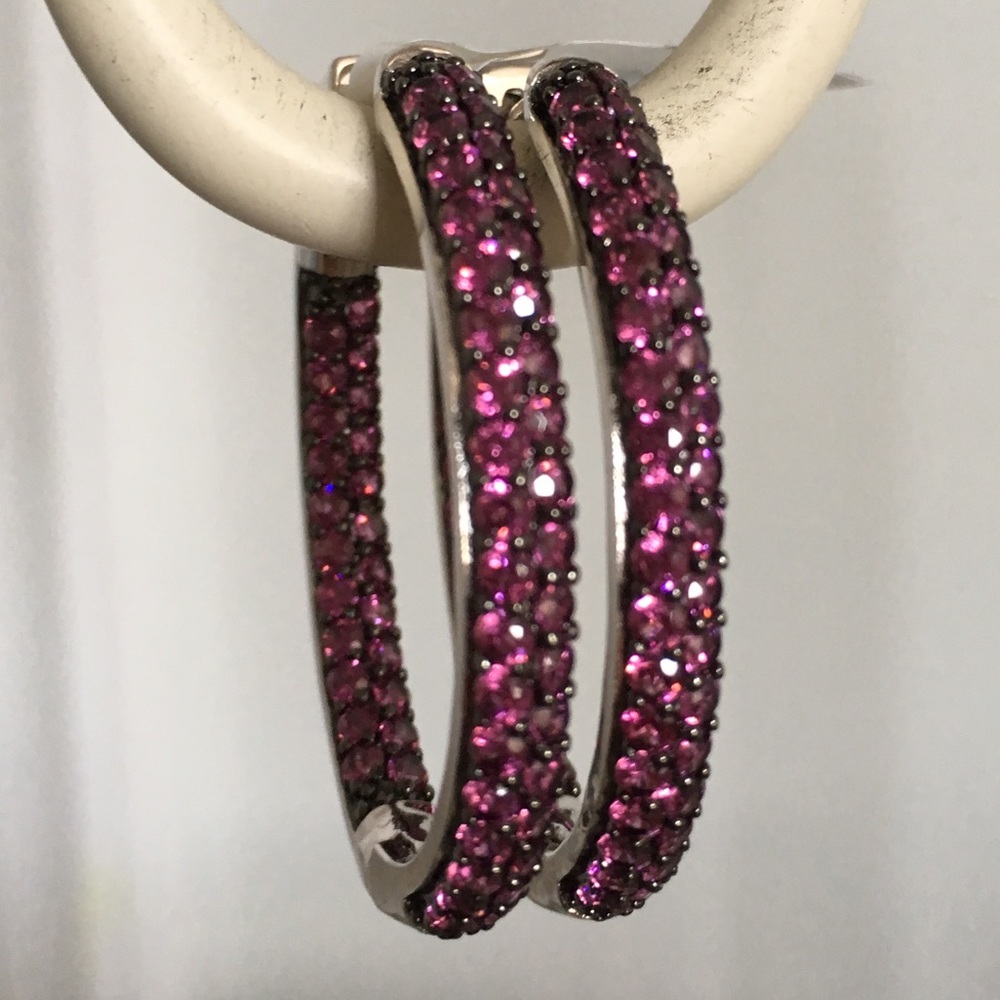Sterling Silver Hoop Earrings with 4.2ct Rhodolite